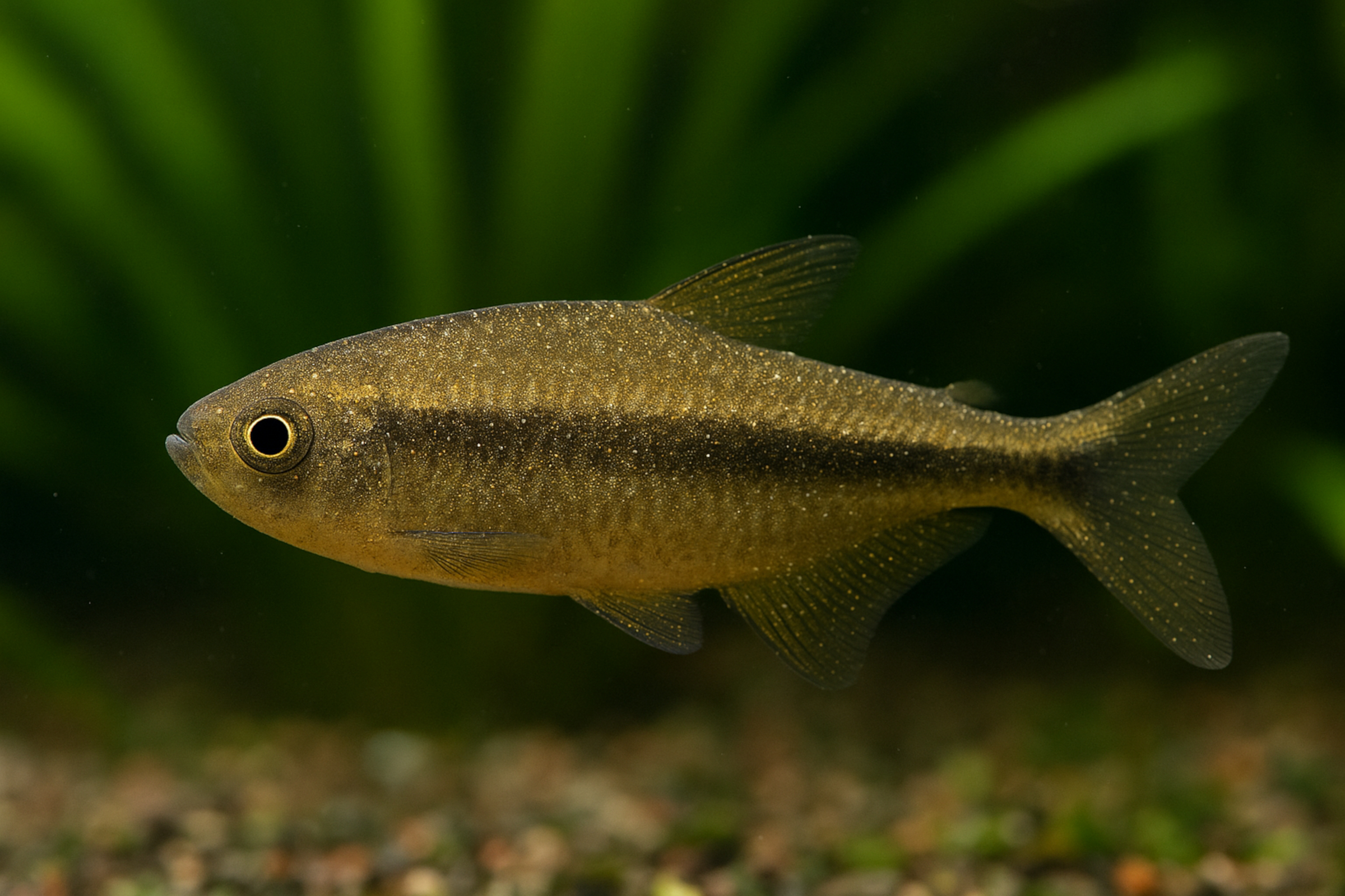 Seitenansicht eines goldbraunen Aquarienfisches